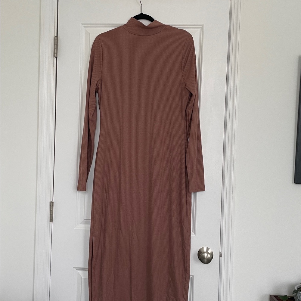 Tan/Light Brown Long Sleeve Ribbed Dress